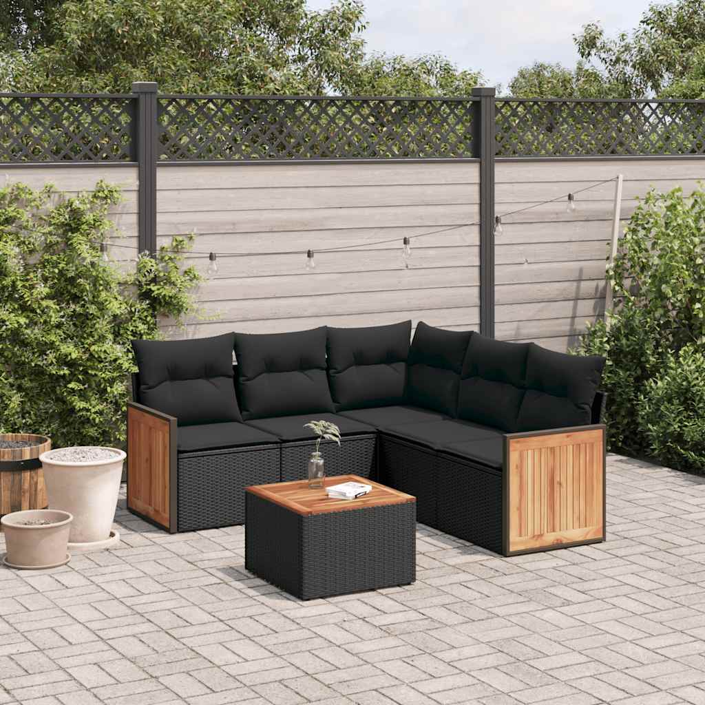 Set Divano da Giardino 6 pz con Cuscini Nero in Polyrattan | homemem39
