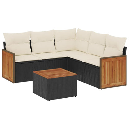 Set Divano da Giardino 6 pz con Cuscini Nero in Polyrattan | homemem39