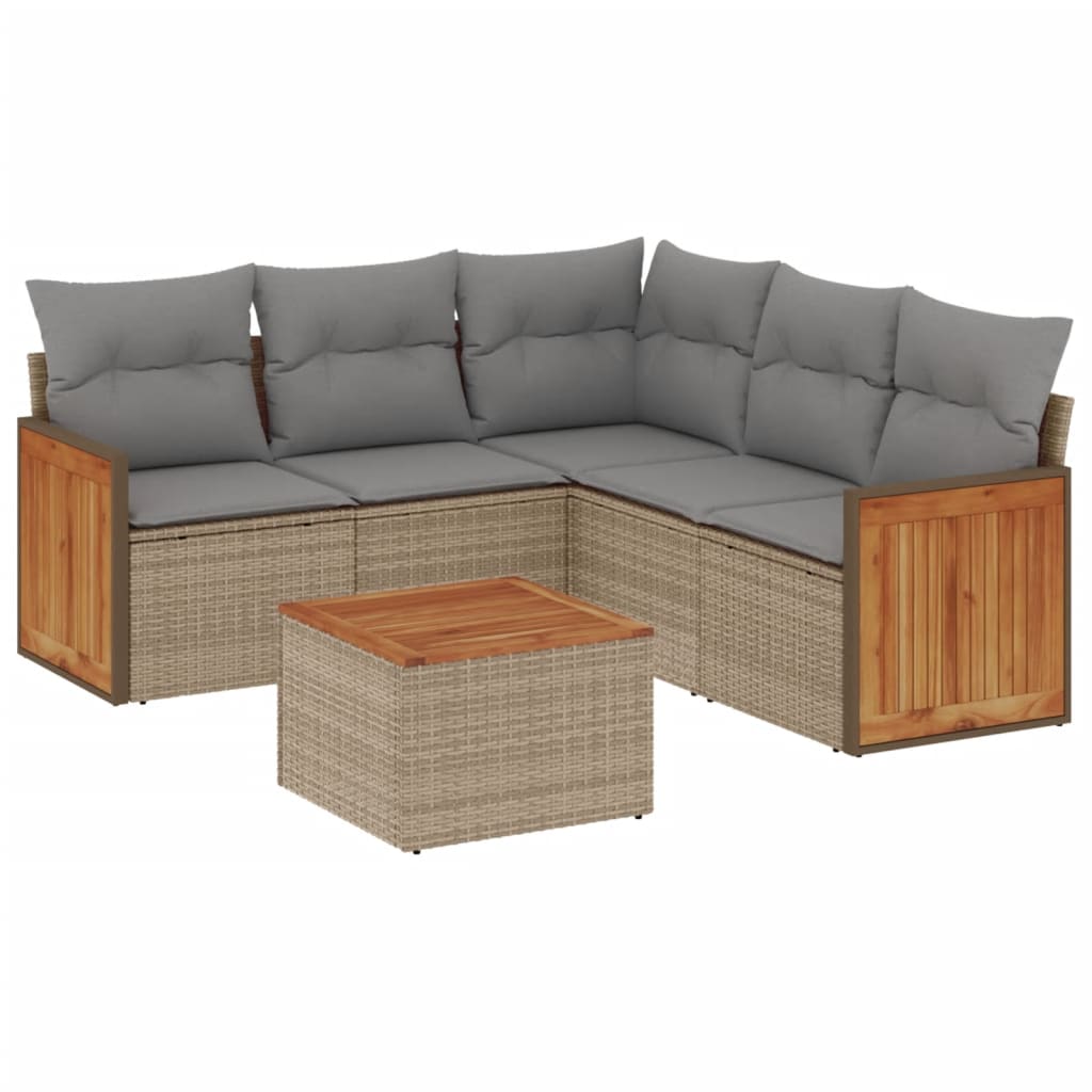 Set Divano da Giardino 6 pz con Cuscini Beige in Polyrattan - homemem39