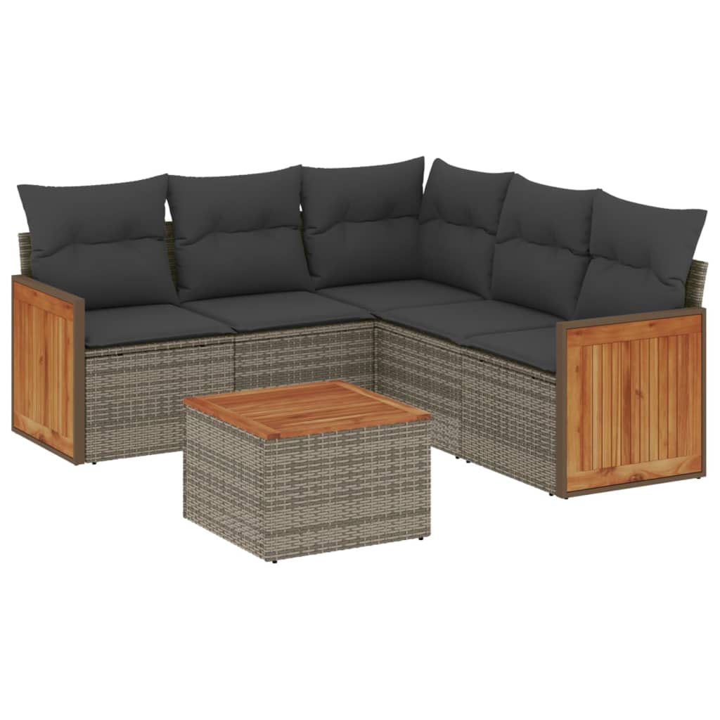 Set Divano da Giardino 6 pz con Cuscini Grigio in Polyrattan - homemem39