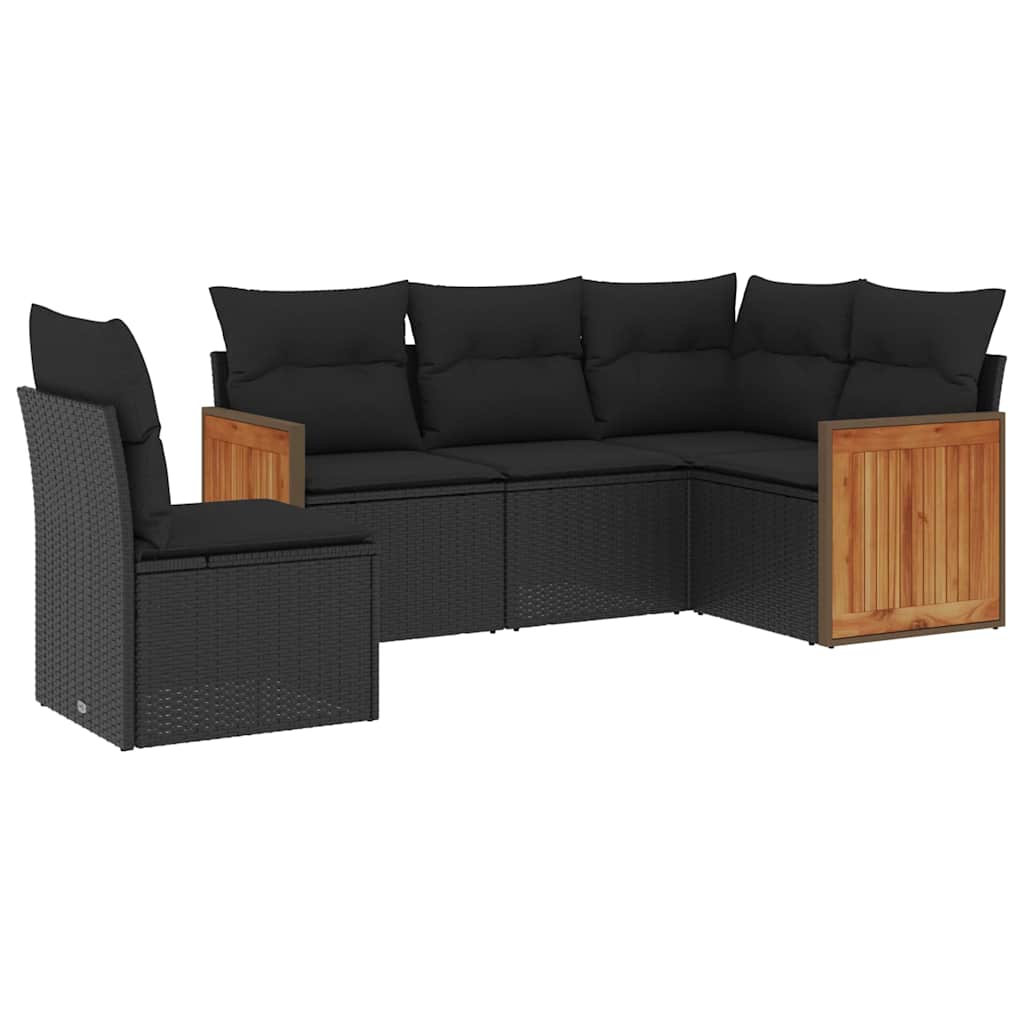 Set Divani da Giardino 5 pz con Cuscini in Polyrattan Nero | homemem39