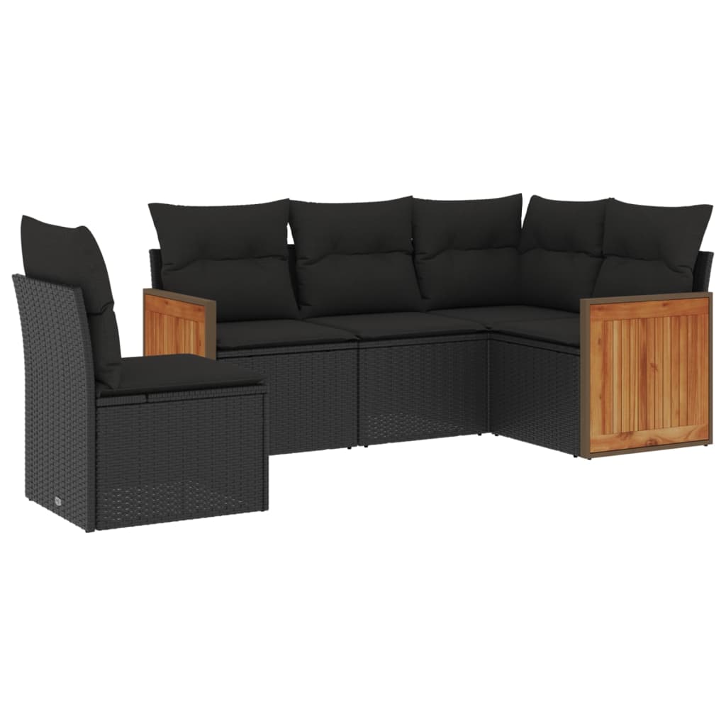 Set Divani da Giardino 5 pz con Cuscini in Polyrattan Nero - homemem39