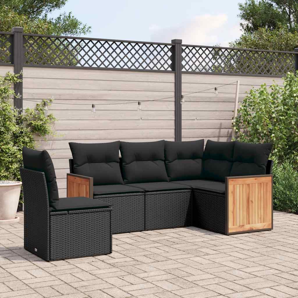 Set Divani da Giardino 5 pz con Cuscini in Polyrattan Nero | homemem39