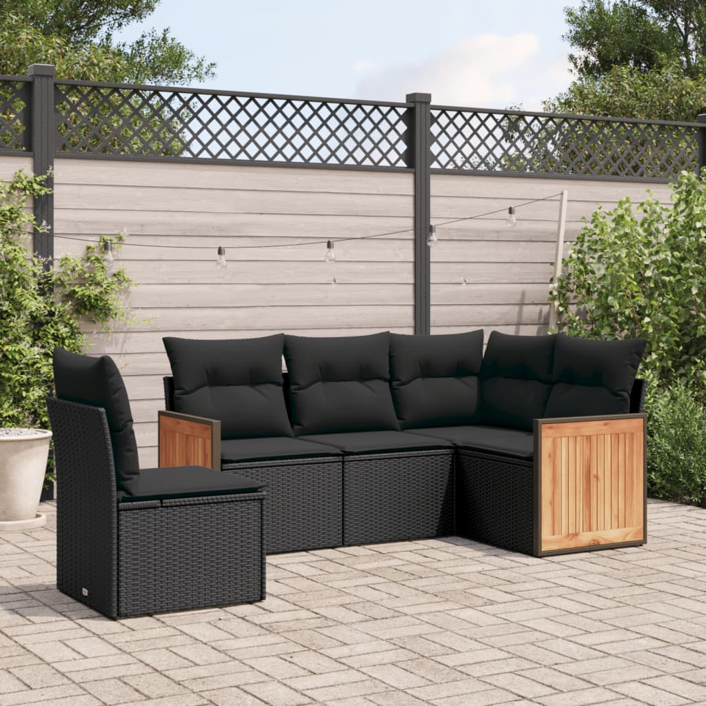 Set Divani da Giardino 5 pz con Cuscini in Polyrattan Nero - homemem39
