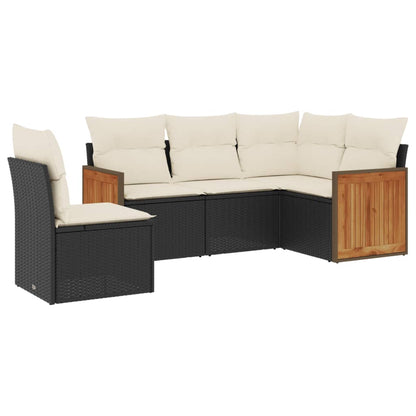 Set Divani da Giardino 5 pz con Cuscini in Polyrattan Nero | homemem39