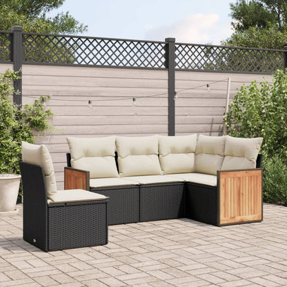 Set Divani da Giardino 5 pz con Cuscini in Polyrattan Nero | homemem39
