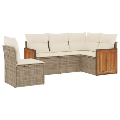 Set Divano da Giardino 5 pz con Cuscini Beige in Polyrattan - homemem39