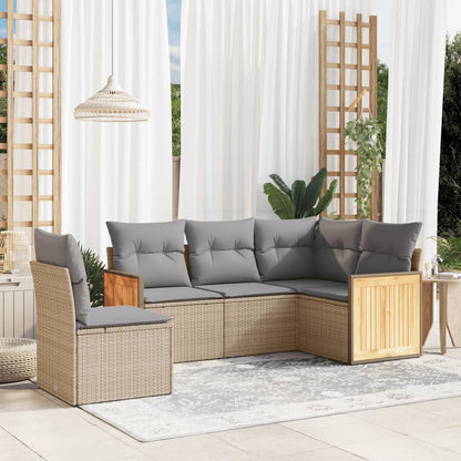 Set Divano da Giardino 5 pz con Cuscini Beige in Polyrattan - homemem39