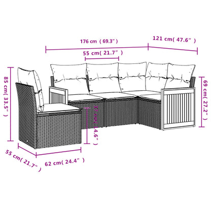 Set Divano da Giardino 5 pz con Cuscini Grigio in Polyrattan