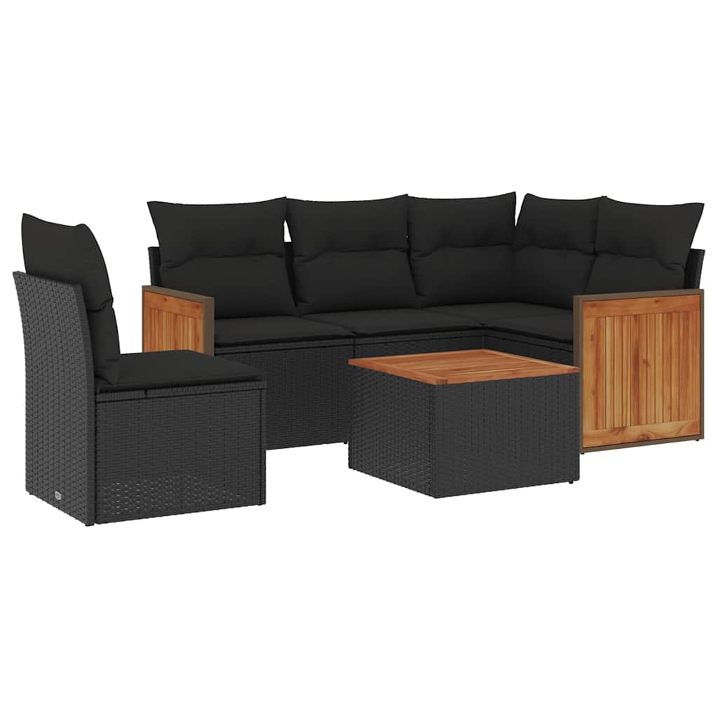 Set Divano da Giardino 6 pz con Cuscini Nero in Polyrattan | homemem39