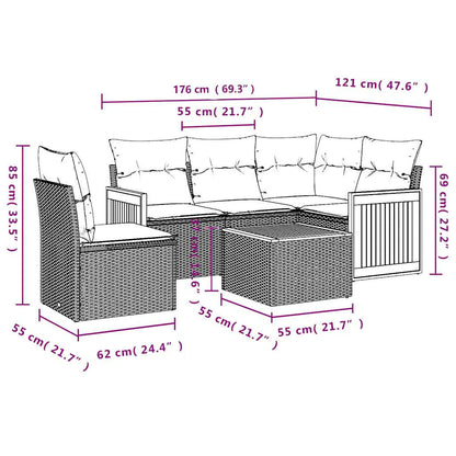 Set Divano da Giardino 6 pz con Cuscini Nero in Polyrattan | homemem39