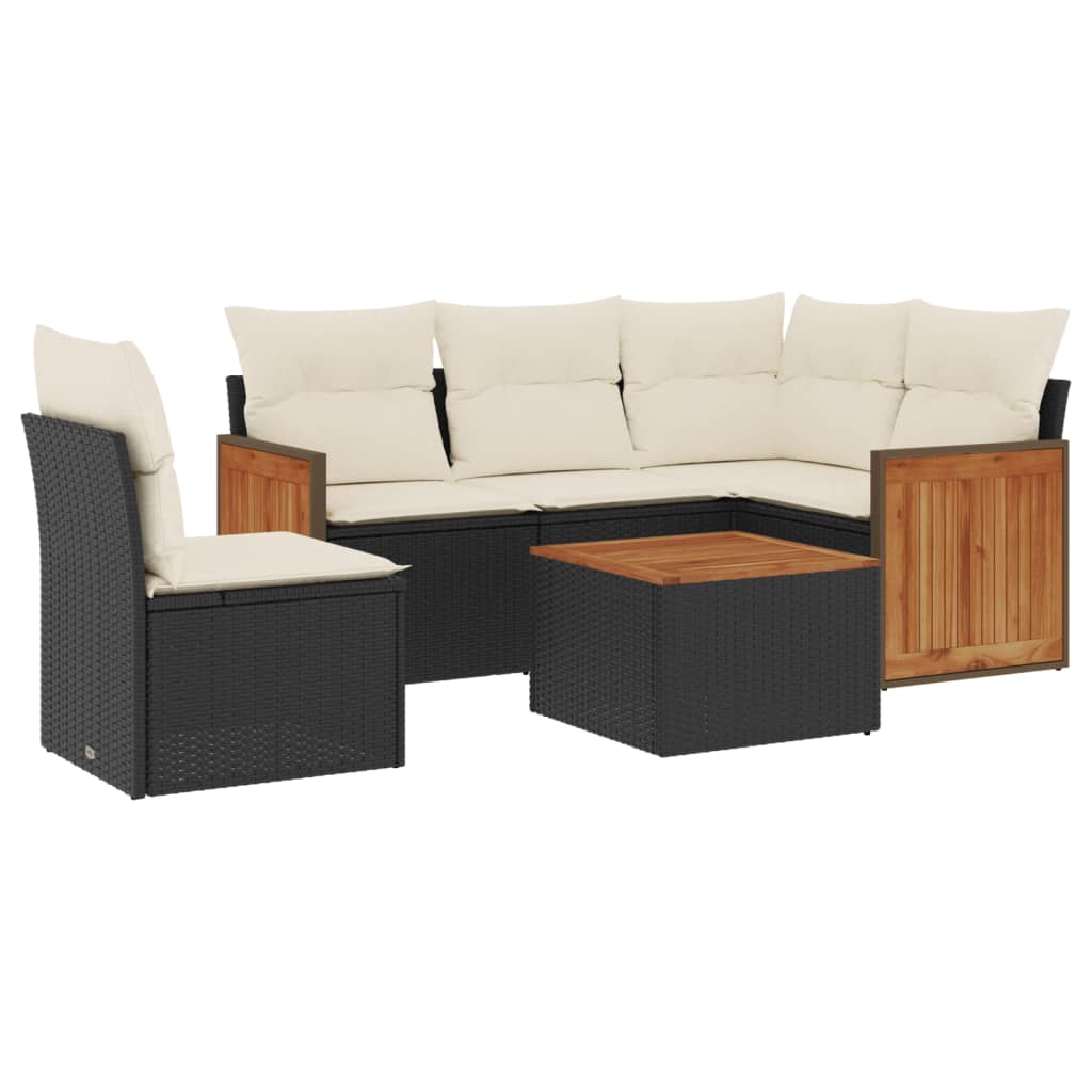 Set Divano da Giardino 6 pz con Cuscini Nero in Polyrattan | homemem39