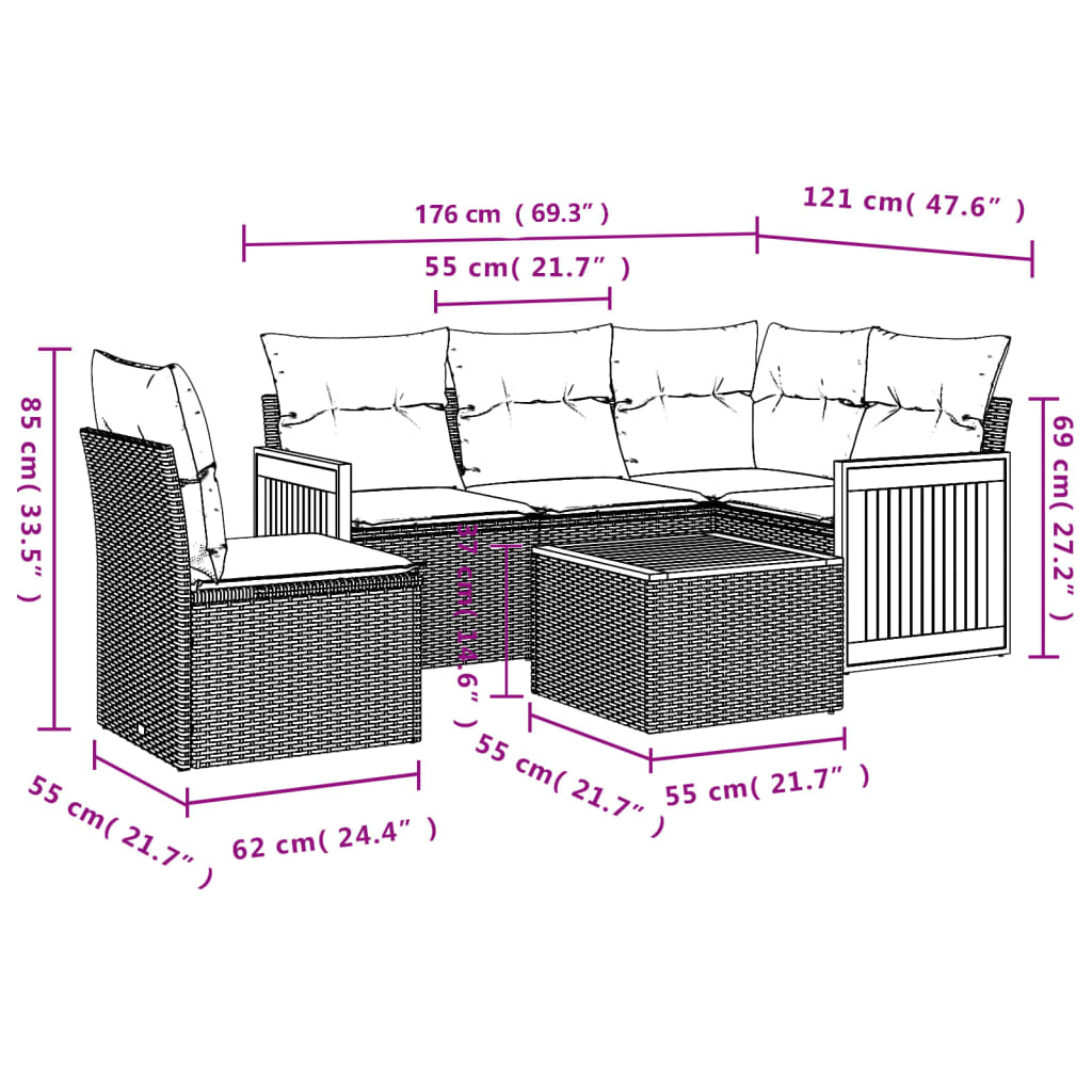 Set Divano da Giardino 6 pz con Cuscini Nero in Polyrattan | homemem39
