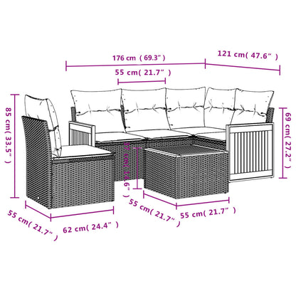 Set Divano da Giardino 6 pz con Cuscini Nero in Polyrattan | homemem39