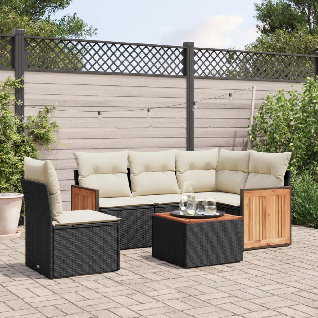 Set Divano da Giardino 6 pz con Cuscini Nero in Polyrattan - homemem39