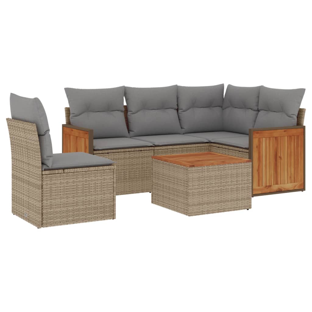 Set Divano da Giardino 6 pz con Cuscini Beige in Polyrattan - homemem39