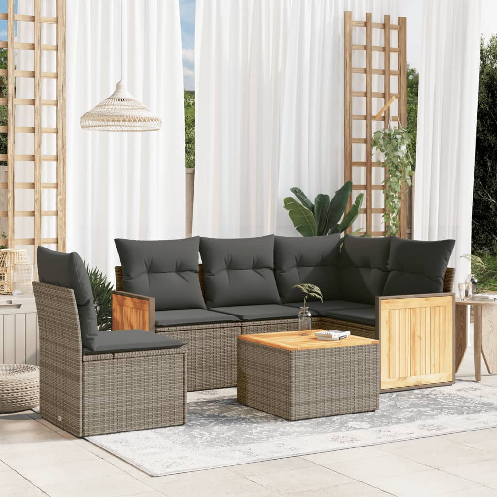 Set Divano da Giardino 6 pz con Cuscini Grigio in Polyrattan - homemem39