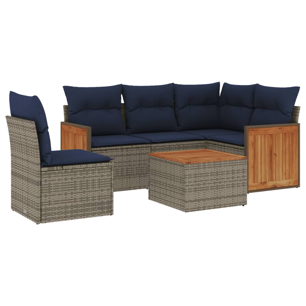 Set Divani da Giardino 6 pz con Cuscini Grigio in Polyrattan | homemem39