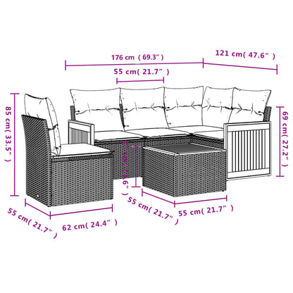 Set Divani da Giardino 6 pz con Cuscini Grigio in Polyrattan | homemem39