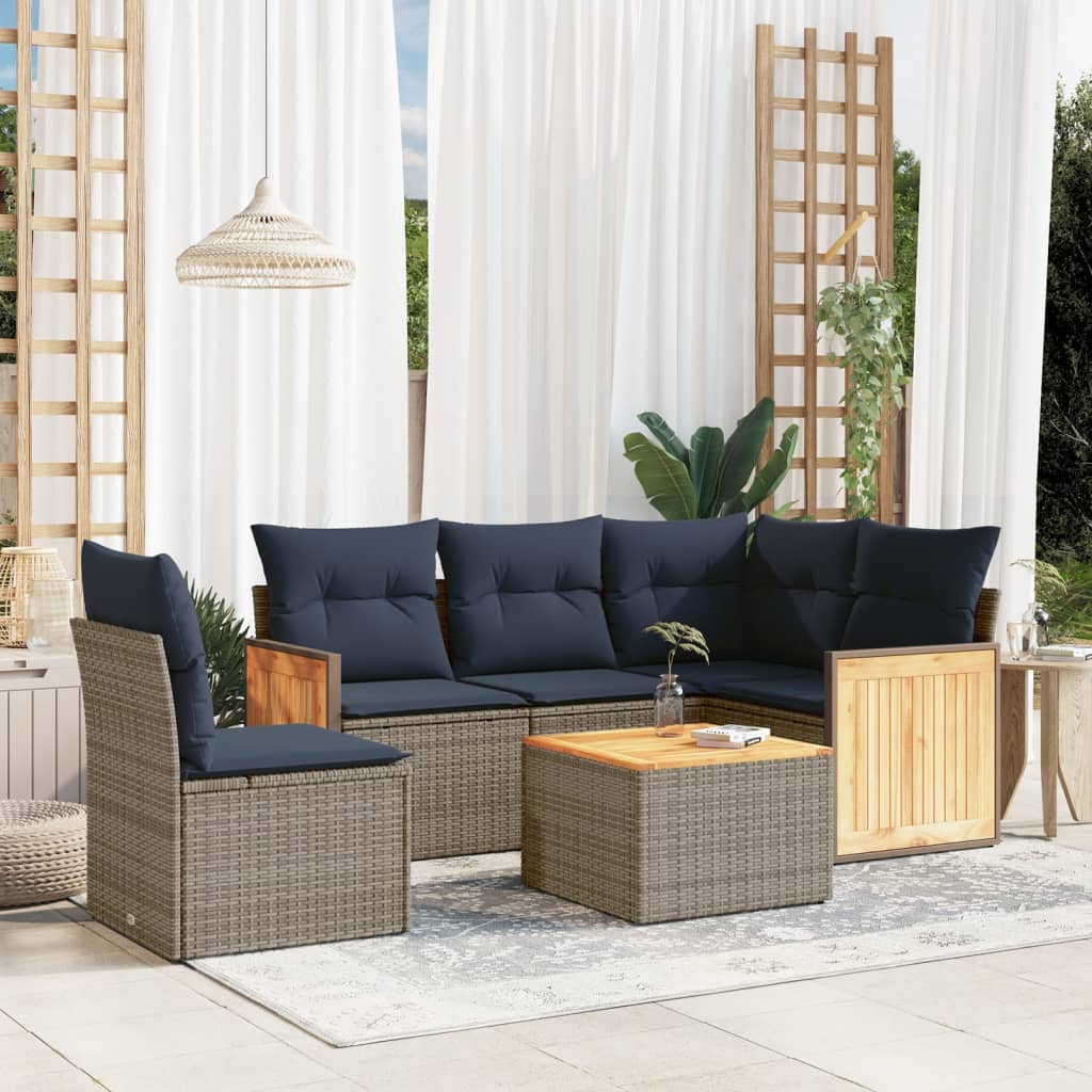 Set Divani da Giardino 6 pz con Cuscini Grigio in Polyrattan | homemem39