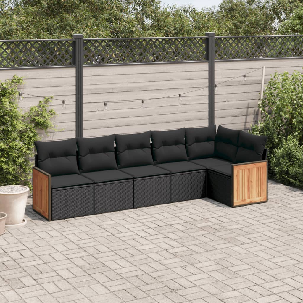 Set Divano da Giardino 6 pz con Cuscini Nero in Polyrattan - homemem39