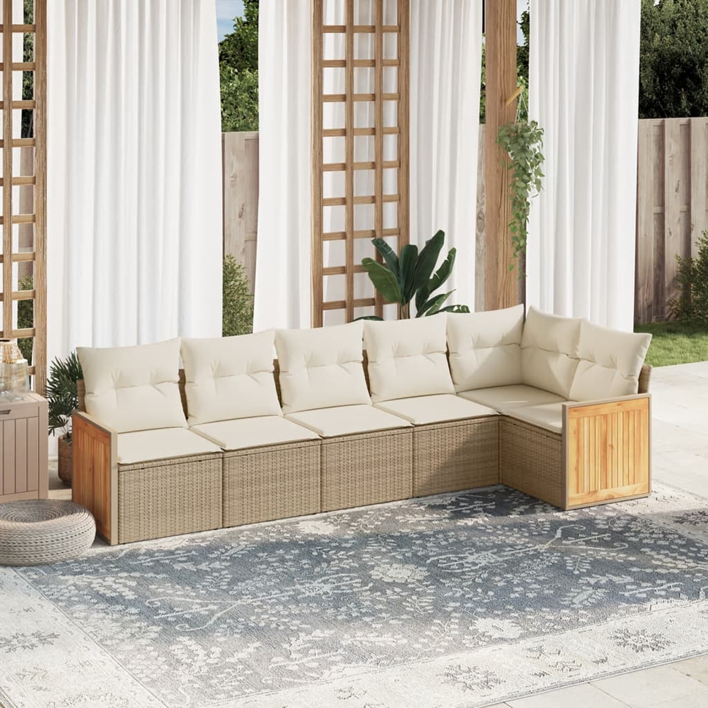 Set Divano da Giardino 6 pz con Cuscini Beige in Polyrattan - homemem39