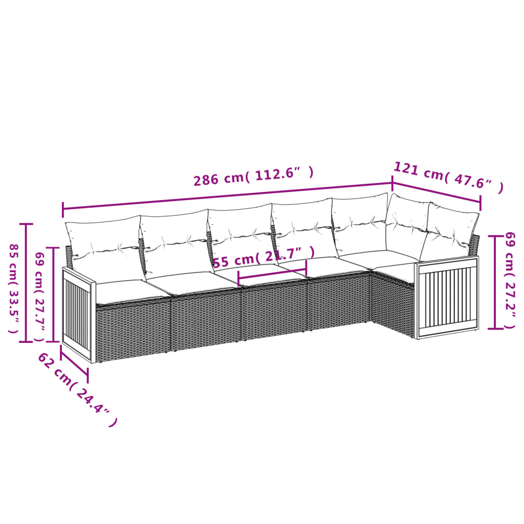Set Divano da Giardino 6 pz con Cuscini Beige in Polyrattan | homemem39