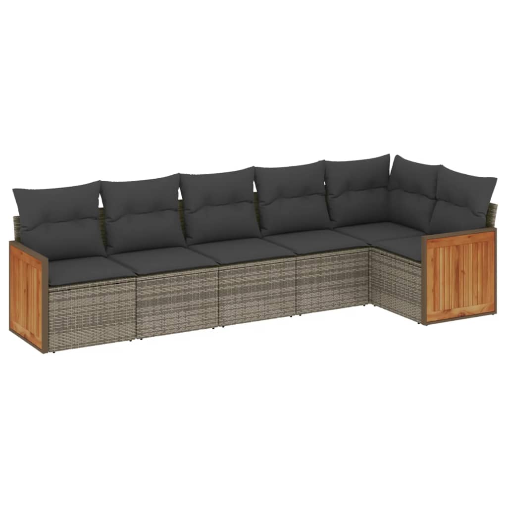 Set Divano da Giardino 6 pz con Cuscini Grigio in Polyrattan | homemem39