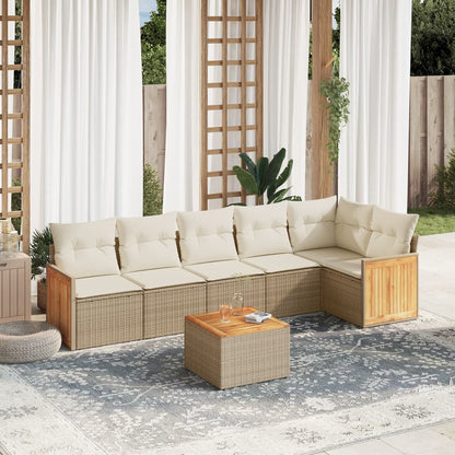Set Divani da Giardino 7 pz con Cuscini Beige in Polyrattan | homemem39