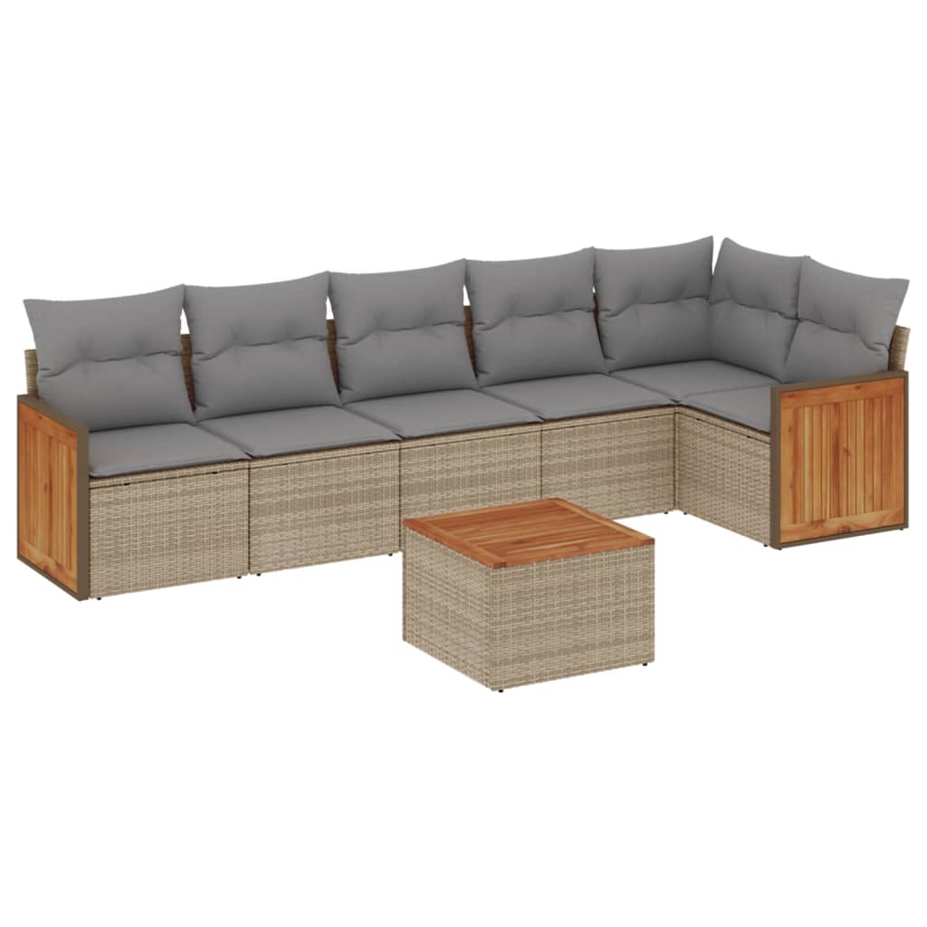 Set Divani da Giardino 7 pz con Cuscini Beige in Polyrattan - homemem39