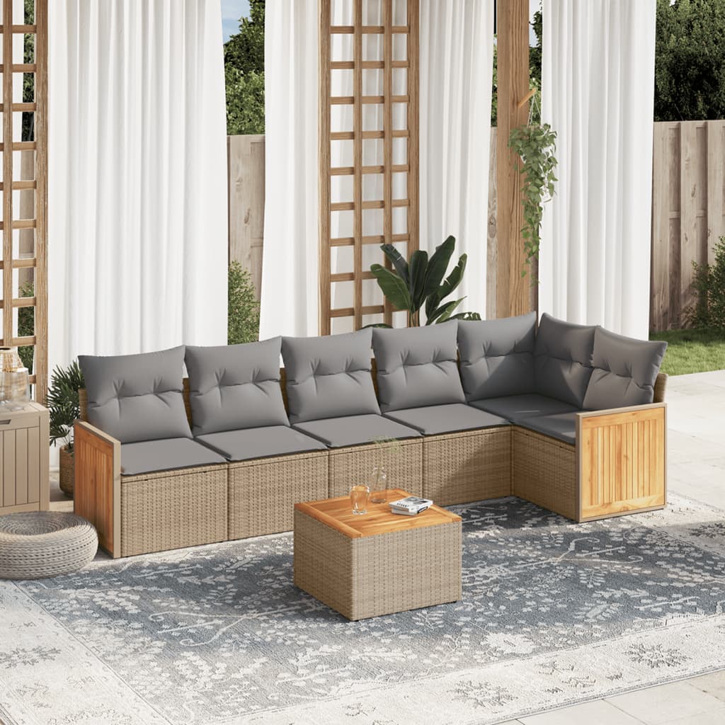 Set Divani da Giardino 7 pz con Cuscini Beige in Polyrattan - homemem39