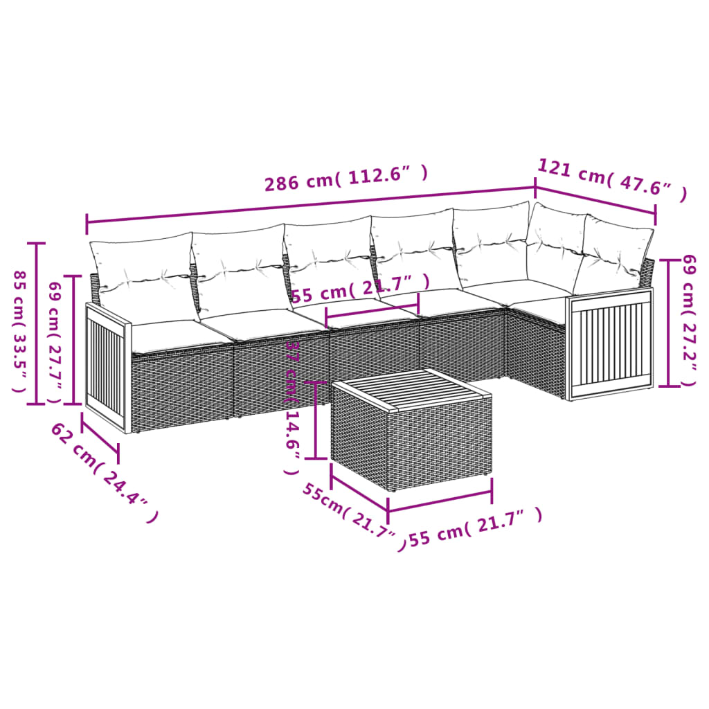 Set Divani da Giardino 7 pz con Cuscini Grigio in Polyrattan - homemem39