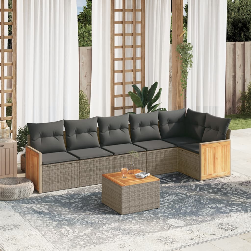 Set Divani da Giardino 7 pz con Cuscini Grigio in Polyrattan - homemem39