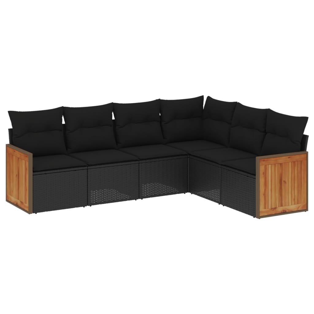 Set Divano da Giardino 6 pz con Cuscini Nero in Polyrattan - homemem39