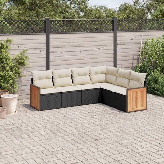Set Divano da Giardino 6 pz con Cuscini Nero in Polyrattan | homemem39
