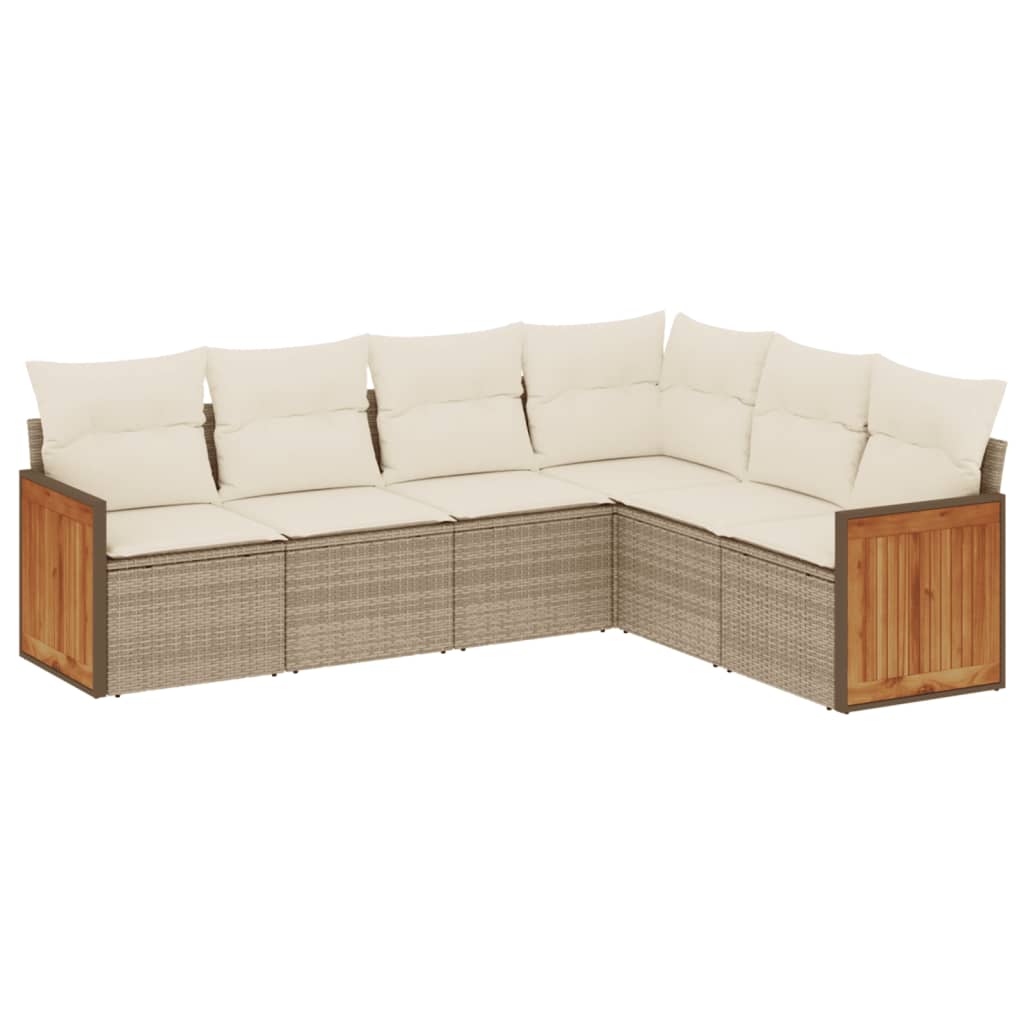 Set Divano da Giardino 6 pz con Cuscini Beige in Polyrattan - homemem39