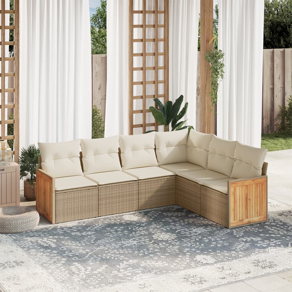 Set Divano da Giardino 6 pz con Cuscini Beige in Polyrattan - homemem39