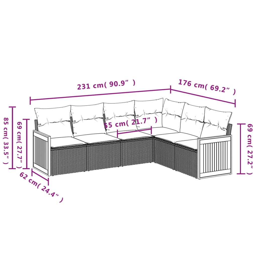 Set Divano da Giardino 6 pz con Cuscini Grigio in Polyrattan | homemem39