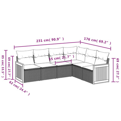 Set Divano da Giardino 6 pz con Cuscini Grigio in Polyrattan | homemem39