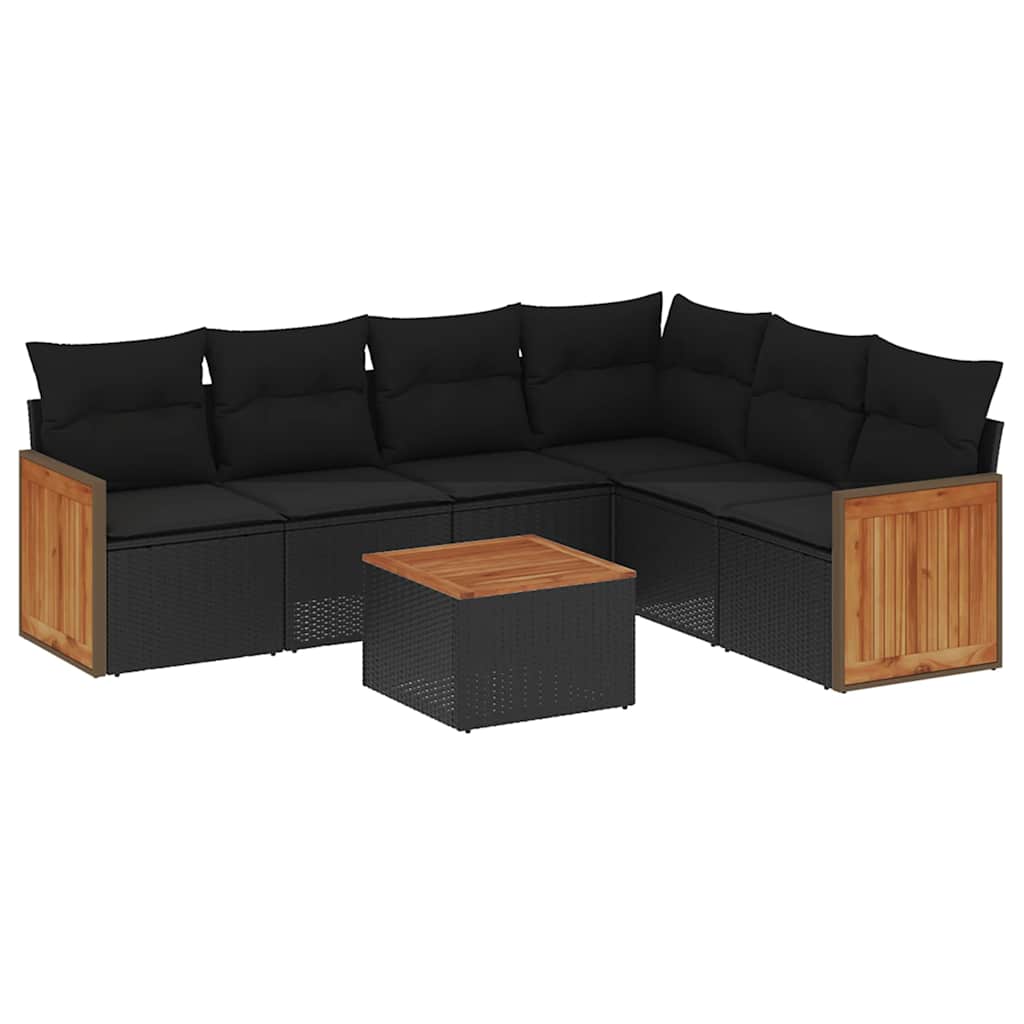 Set Divani da Giardino con Cuscini 7pz Nero Polyrattan | homemem39