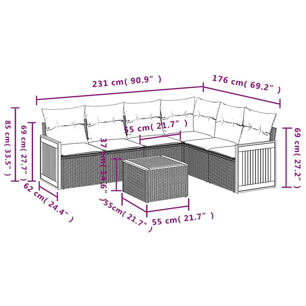 Set Divani da Giardino con Cuscini 7pz Nero Polyrattan | homemem39