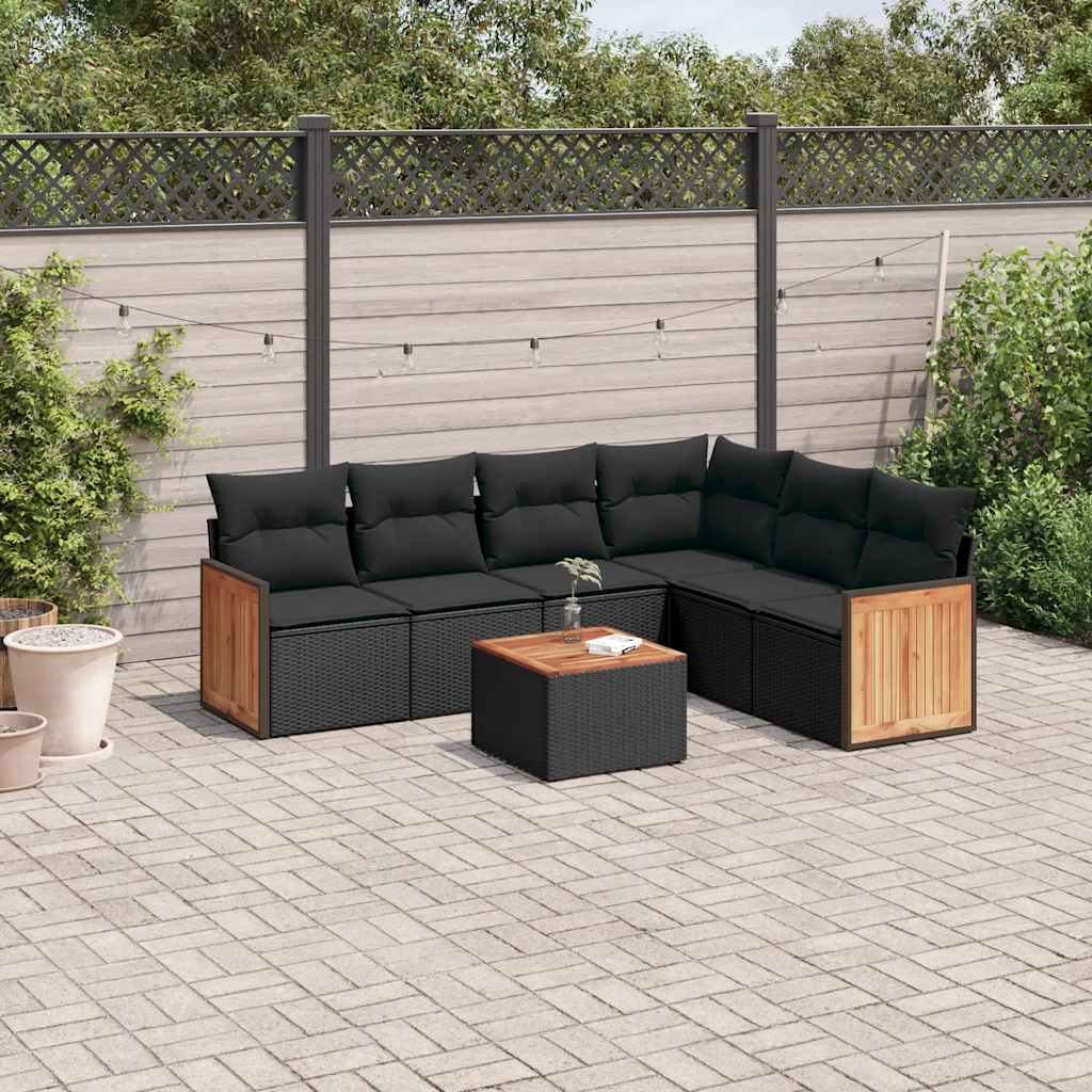 Set Divani da Giardino con Cuscini 7pz Nero Polyrattan | homemem39