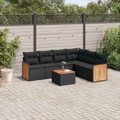 Set Divani da Giardino con Cuscini 7pz Nero Polyrattan | homemem39