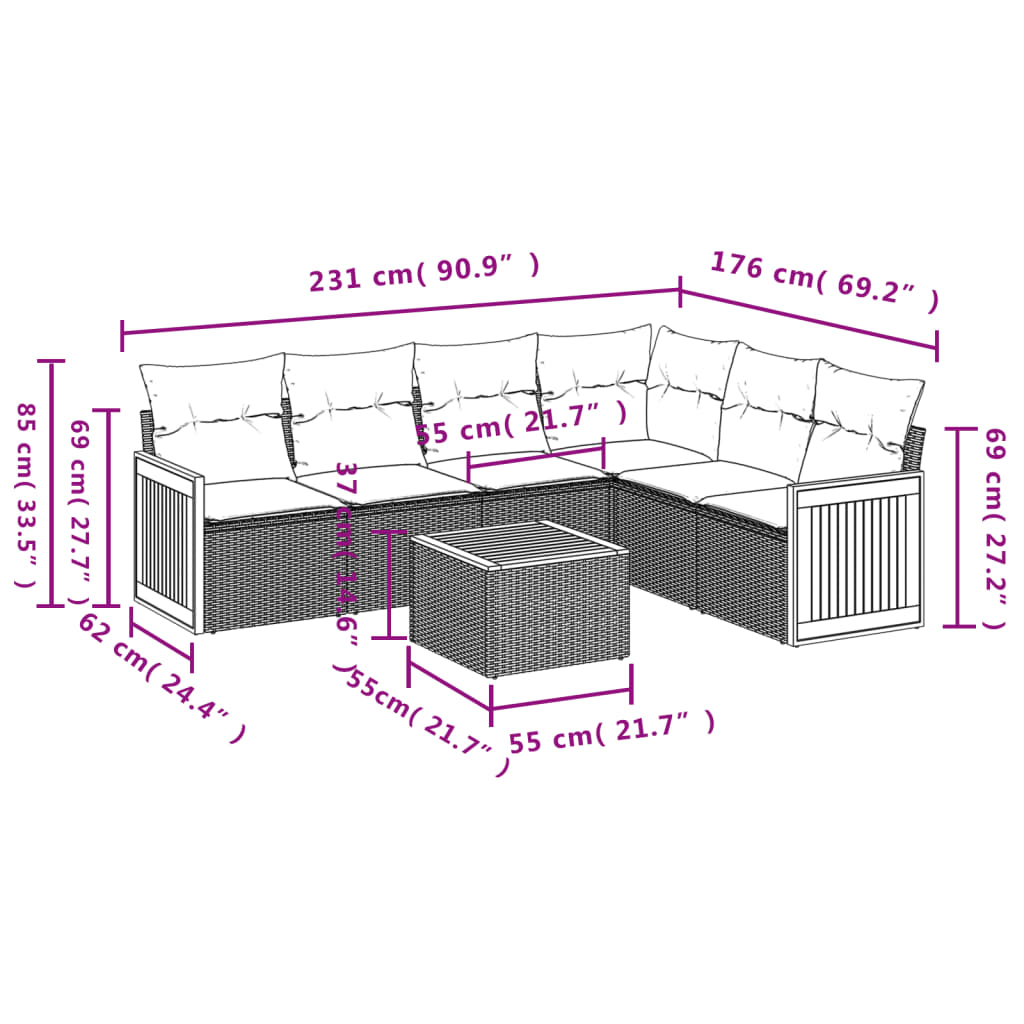 Set Divani da Giardino con Cuscini 7pz Nero Polyrattan | homemem39