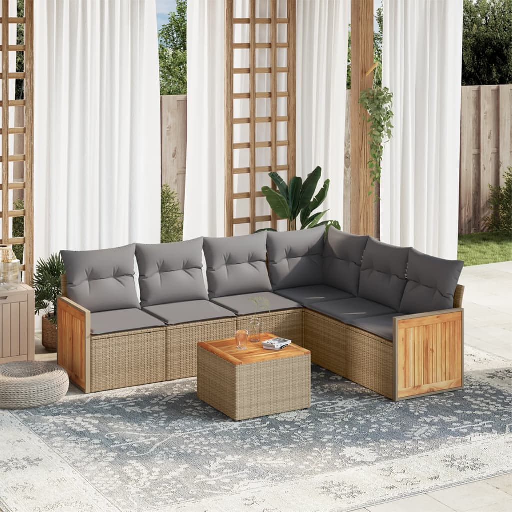 Set Divani da Giardino 7 pz con Cuscini Beige in Polyrattan | homemem39