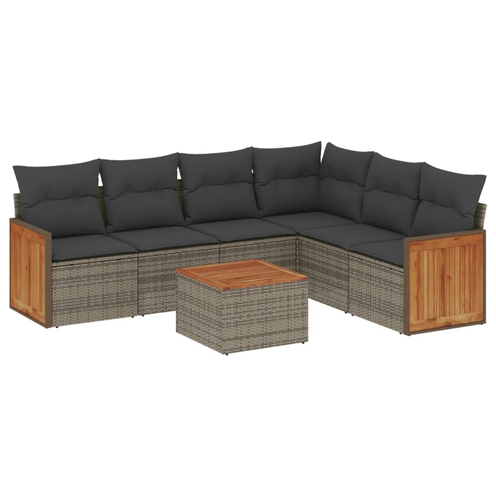 Set Divani da Giardino 7 pz con Cuscini Grigio in Polyrattan | homemem39
