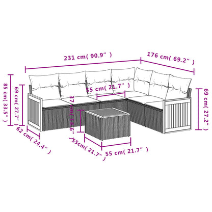 Set Divani da Giardino 7 pz con Cuscini Grigio in Polyrattan | homemem39