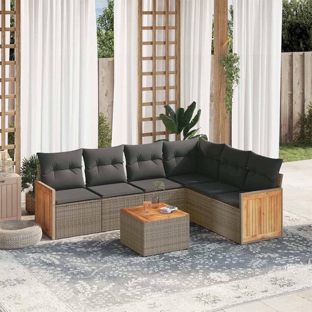 Set Divani da Giardino 7 pz con Cuscini Grigio in Polyrattan | homemem39