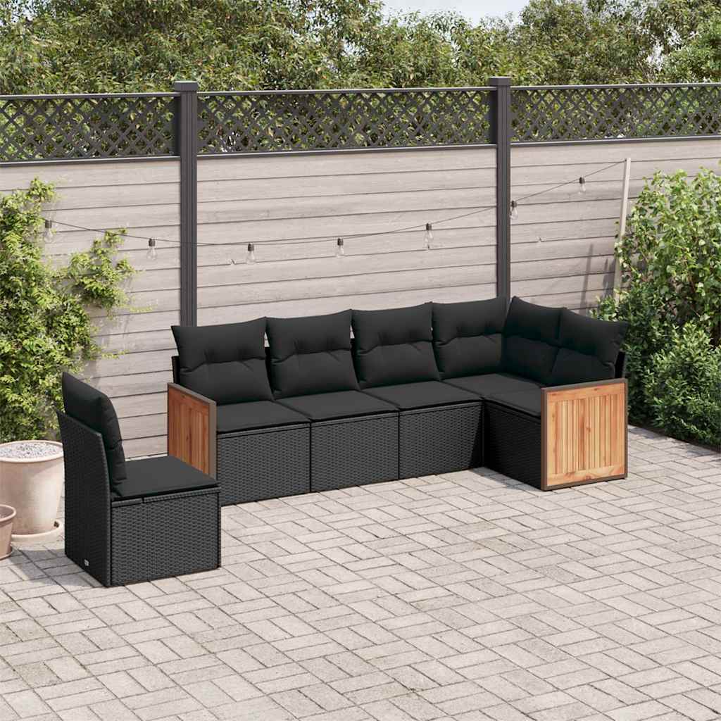 Set Divano da Giardino 6 pz con Cuscini Nero in Polyrattan | homemem39