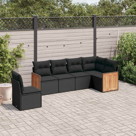 Set Divano da Giardino 6 pz con Cuscini Nero in Polyrattan | homemem39